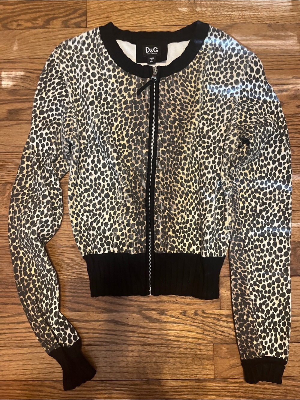 D&G Leopard-Print Zip Bomber Jacket - Black & Cream